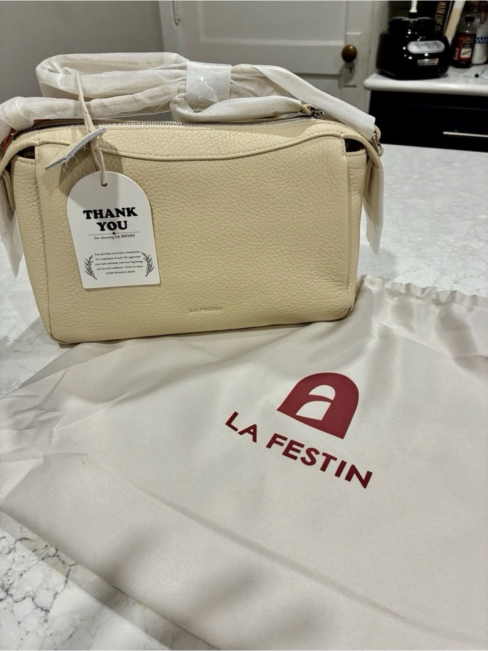LA FESTIN Cream Leather Crossbody Bag